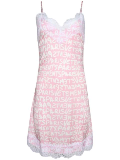 logo-print lace-trim minidress