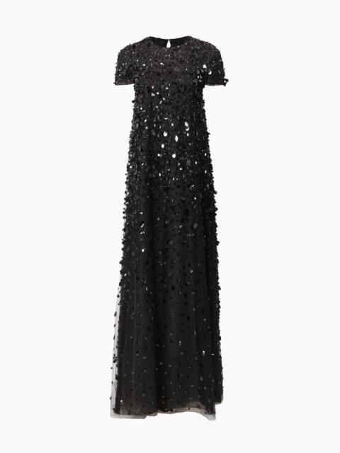 Short-Sleeve Sequin Gown