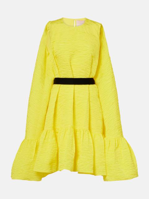 Elia caped ruffled cloque minidress