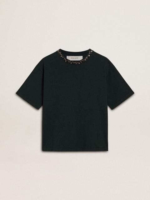 Women's black T-shirt with crystals