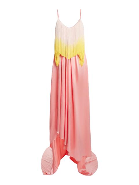 Diamond Bra Fringed Satin Gown multi