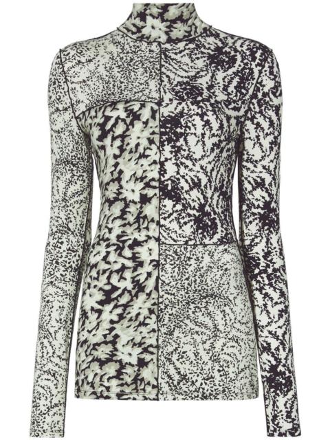 floral-print mock neck top