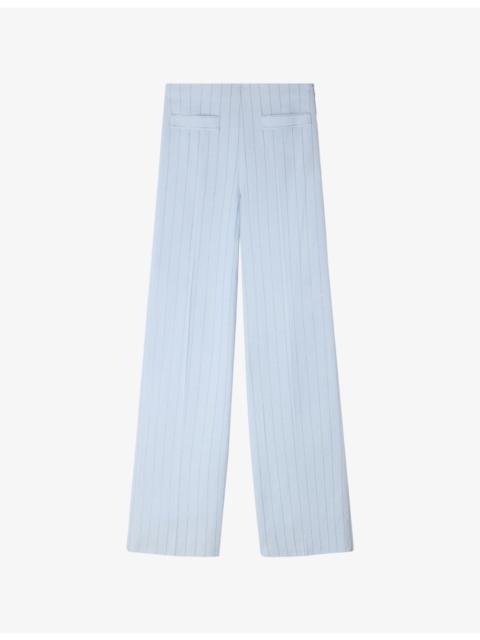 Striped Sequin-Embellished Woven Trousers