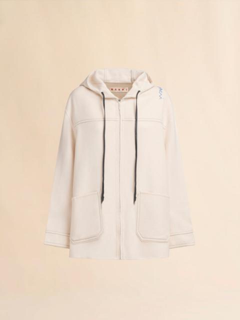 WHITE CASHMERE WOOL HOODIE WITH MARNI SYMBOL