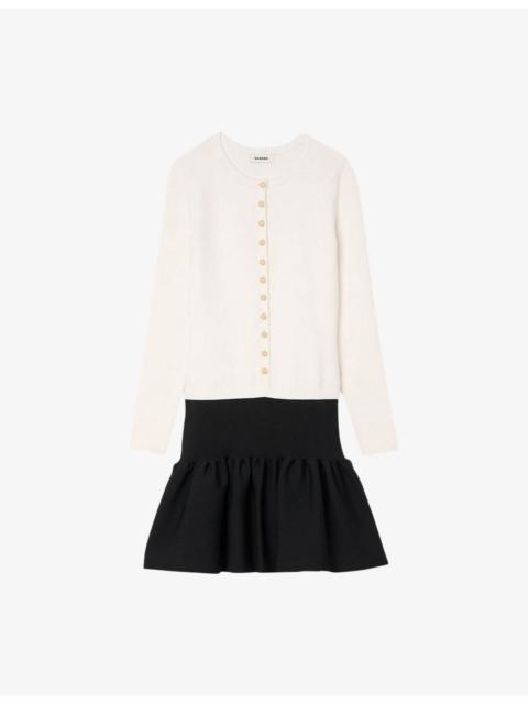 Cropped Two-Tone Stretch-Knit Dress