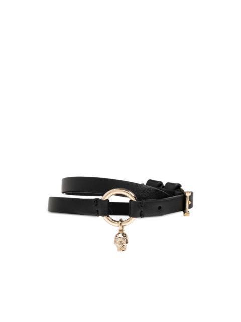 skull-charm leather bracelet
