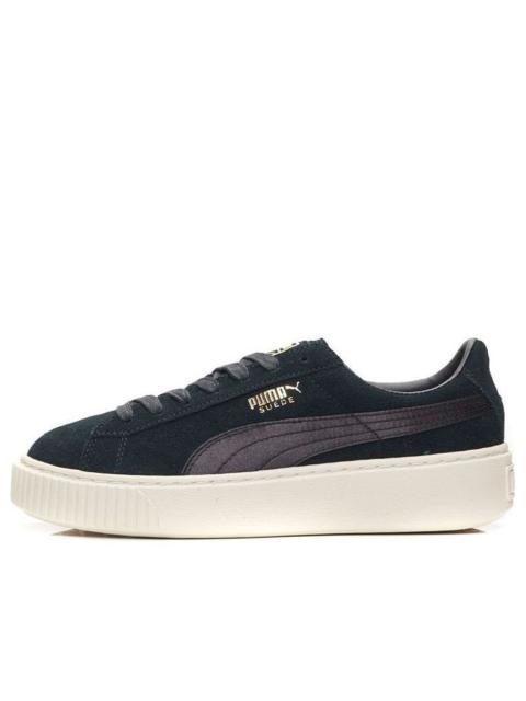 (WMNS) PUMA Suede Platform Satin 'Black White Gold' 365828-05