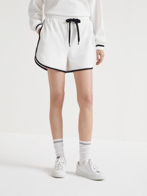 Cotton smooth French terry active shorts with shiny trims