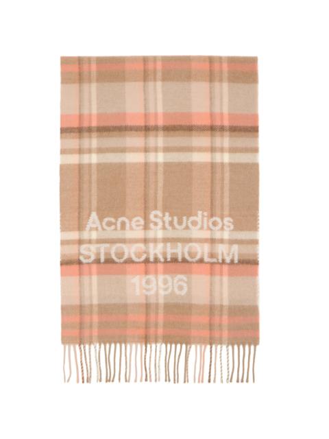 Beige & Pink Wide Check Logo Scarf