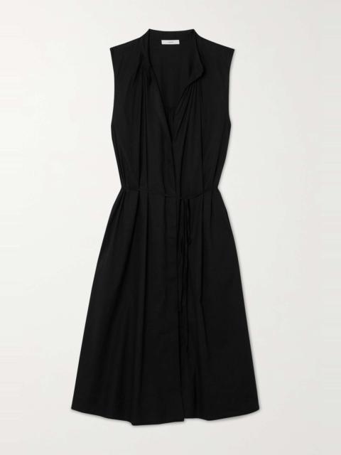 Gathered linen-blend midi dress