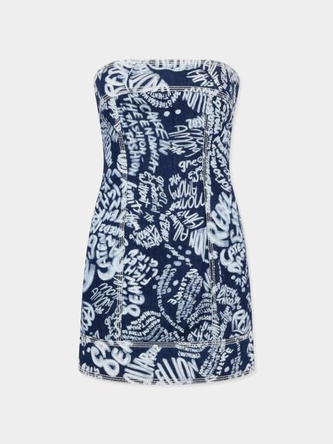 DARK WASH REBEL HIBISCUS DENIM DRESS