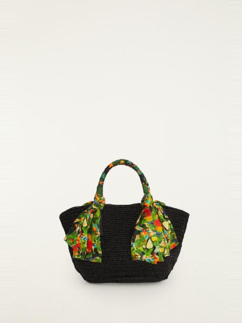 Black Scarf Raffia Mini Basket Bag