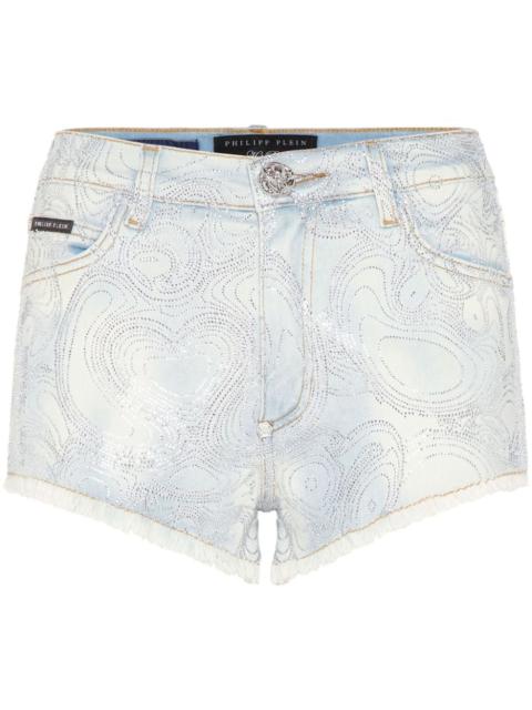 abstract-pattern print denim shorts