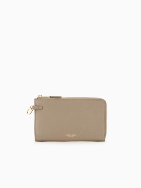 PEBBLED LEATHER WALLET WITH WRAPAROUND ZIP