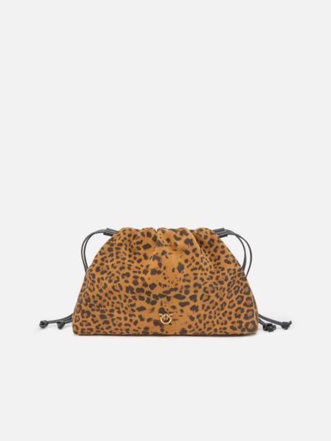 SMALL SUEDE SHOULDER CLUTCH WITH LEOPARD PRINT