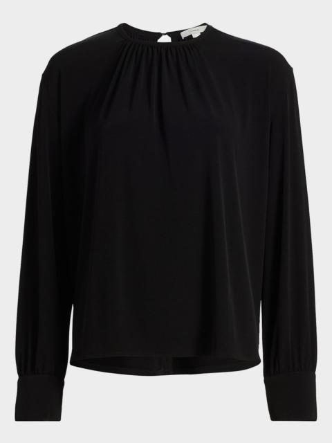 Gathered Long-Sleeve Crepe Blouse
