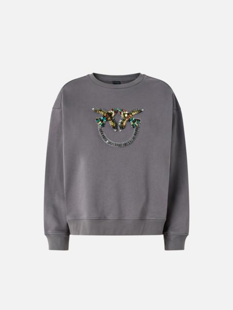 SWEATSHIRT WITH LOVE BIRDS JEWEL MAXI EMBROIDERY