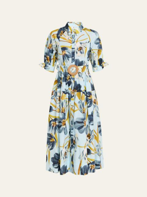 Caro Printed Short-Sleeve Midi Dress