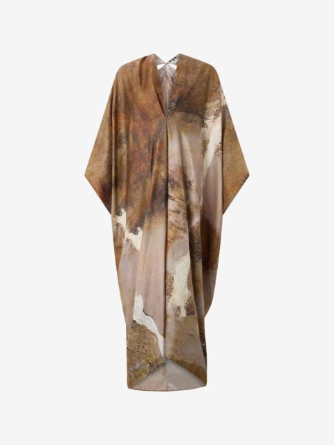 Beige Silk Caftan with Marble Print