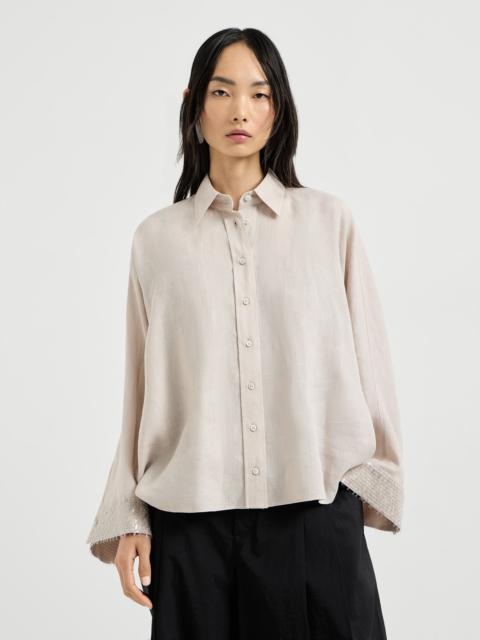 Linen shirt with dazzling cascade cuffs