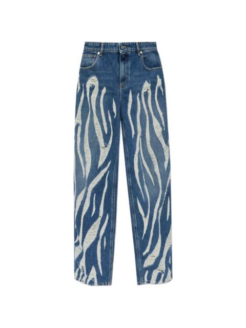 distressed-effect print jeans