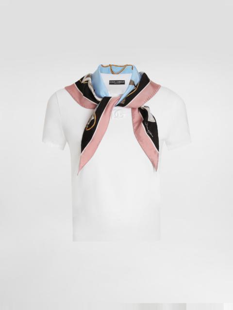 Jersey t-shirt with printed scarf