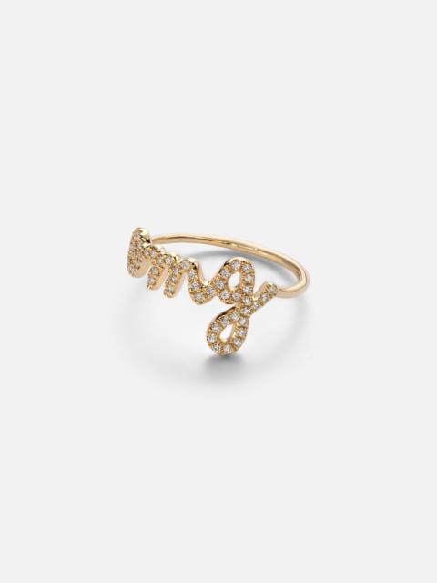 Omg Script 14kt gold ring with diamonds