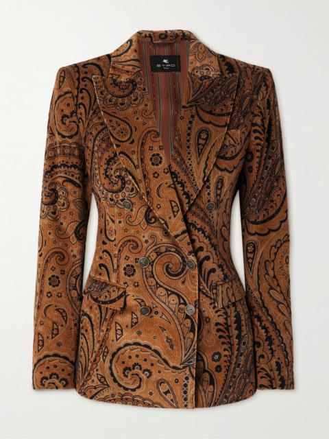 Double-breasted Paisley-print Cotton-blend Corduroy Blazer