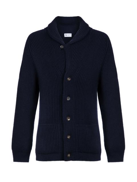 Shawl Collar Navy Cashmere Cardigan