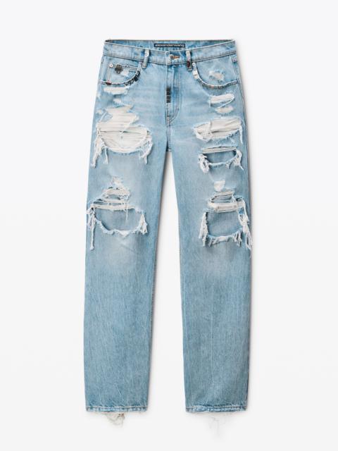 distressed ez mid-rise jeans with hardware
