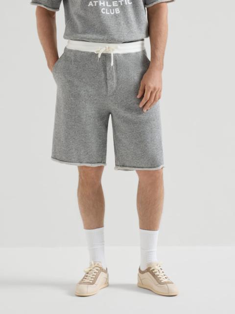 Cotton and linen mélange French terry Bermuda shorts with logo
