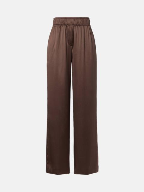 Silk-blend satin wide-leg pants