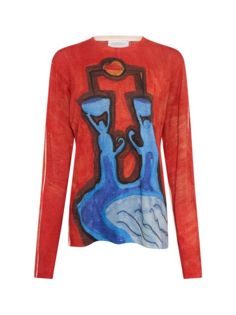 Isaro Long Sleeve T-shirt in Air Multi Printed Cashmere Jersey