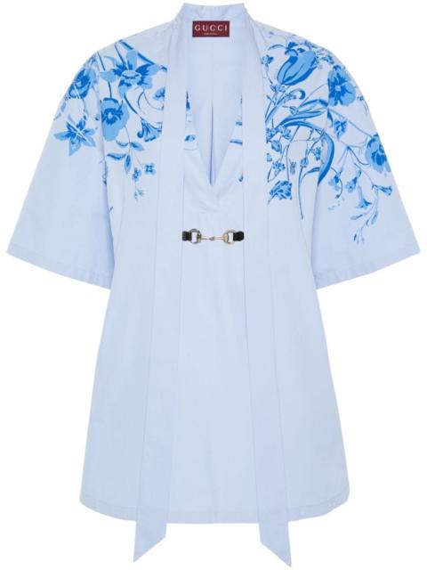 Horsebit-detail poplin dress