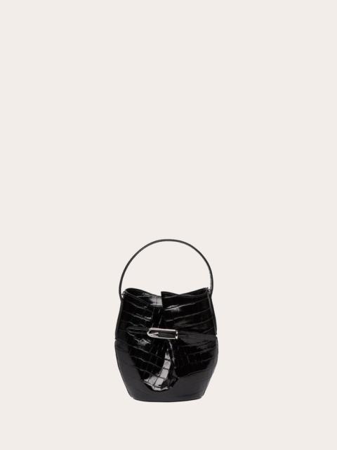 BELTED BUCKET BAG MINI BLACK CROC
