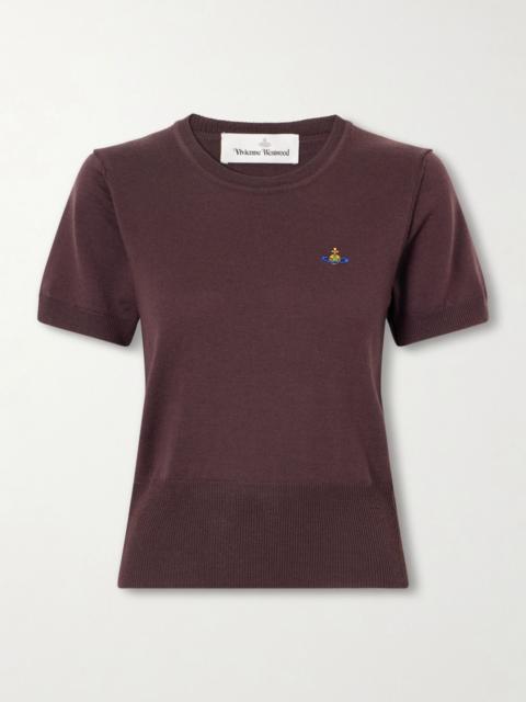 Bea logo-embroidered wool t-shirt Chocolate