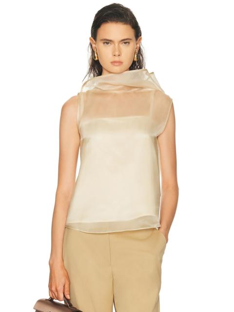 High Neck Organza and Satin Lining Colum Top
