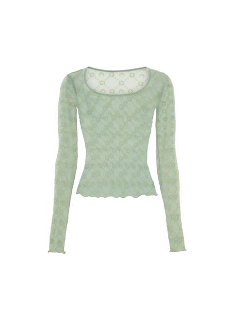 Moonogram mesh flock long sleeves roundneck top