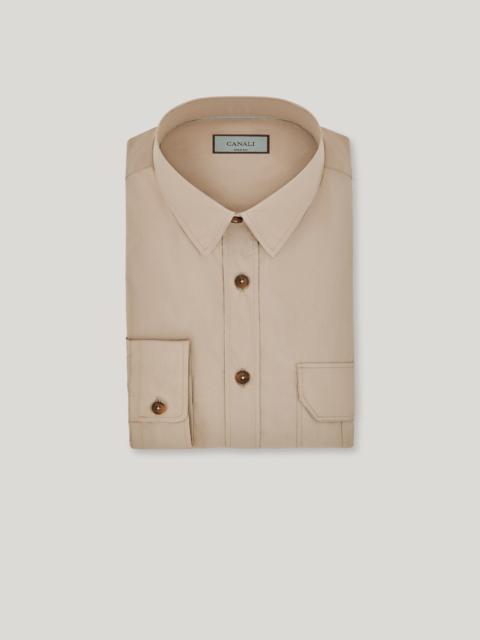 CANALI NUVOLA BEIGE COTTON RELAXED-FIT SHIRT WITH CHEST POCKETS