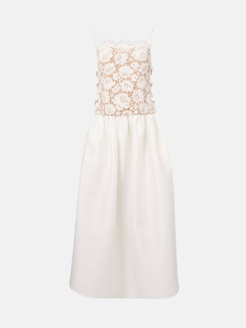 Bow-detail lace and satin maxi dress