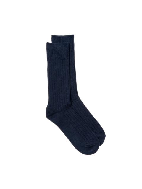 Rototo Cotton Wool Ribbed Crew Socks Navy