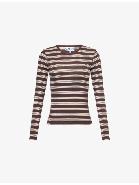 Striped Long-Sleeve Cotton-Rib Top