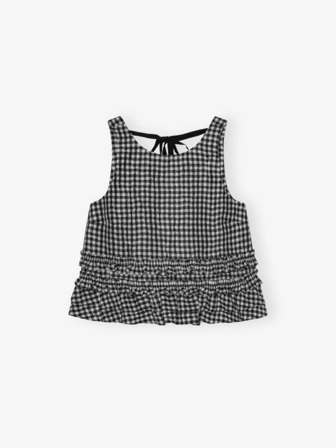CRINKLED CHECK FRILL TOP