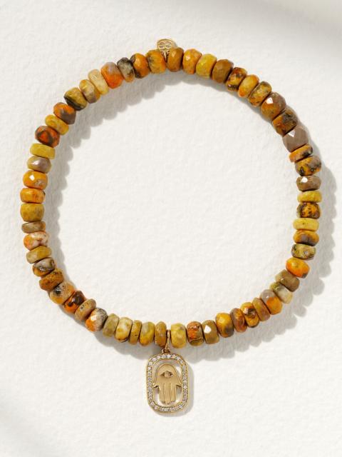 Hamsa 14-karat Gold, Jasper And Diamond Bracelet
