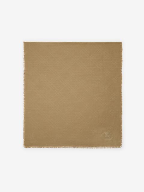 Wide Check Wool Silk Scarf