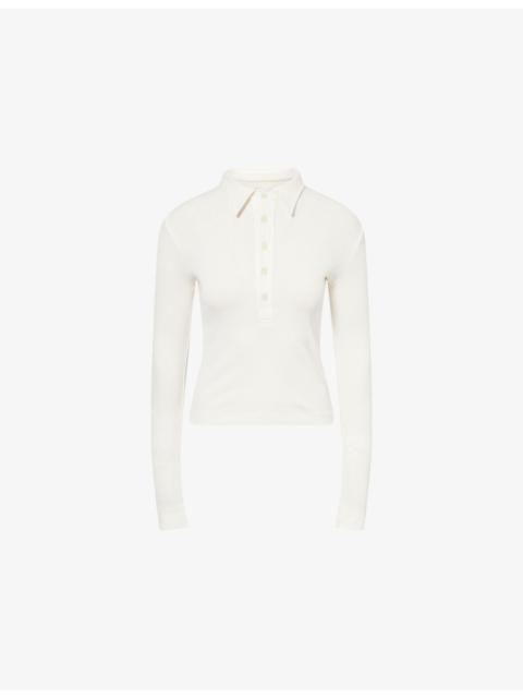 60's Ribbed Knit Polo Top