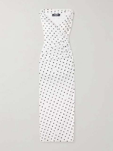 Rita draped gathered polka-dot crepe de chine maxi dress White