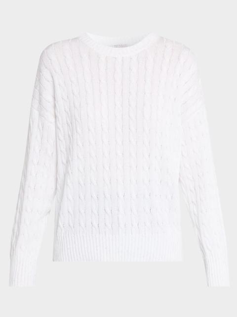 Cotton Paillette Cable-Knit Crewneck Sweater