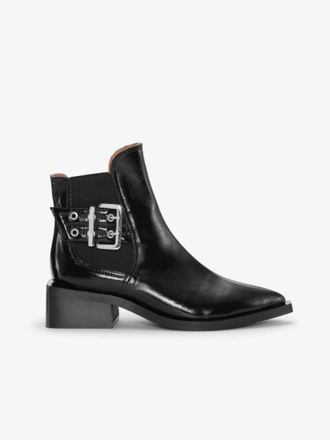 BLACK CHUNKY BUCKLE CHELSEA BOOTS