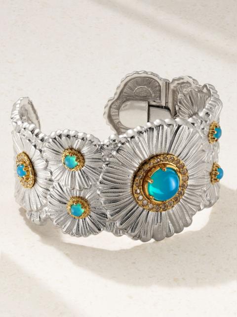 Daisy Blossoms gold-plated, agate and diamond cuff Silver